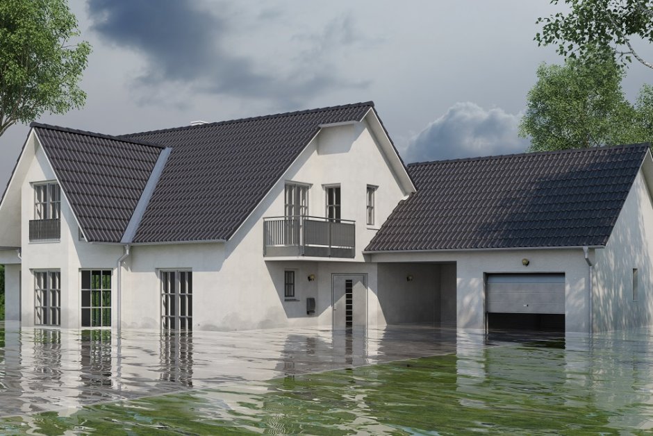 Haus mit Wasserschaden nach Hochwasser